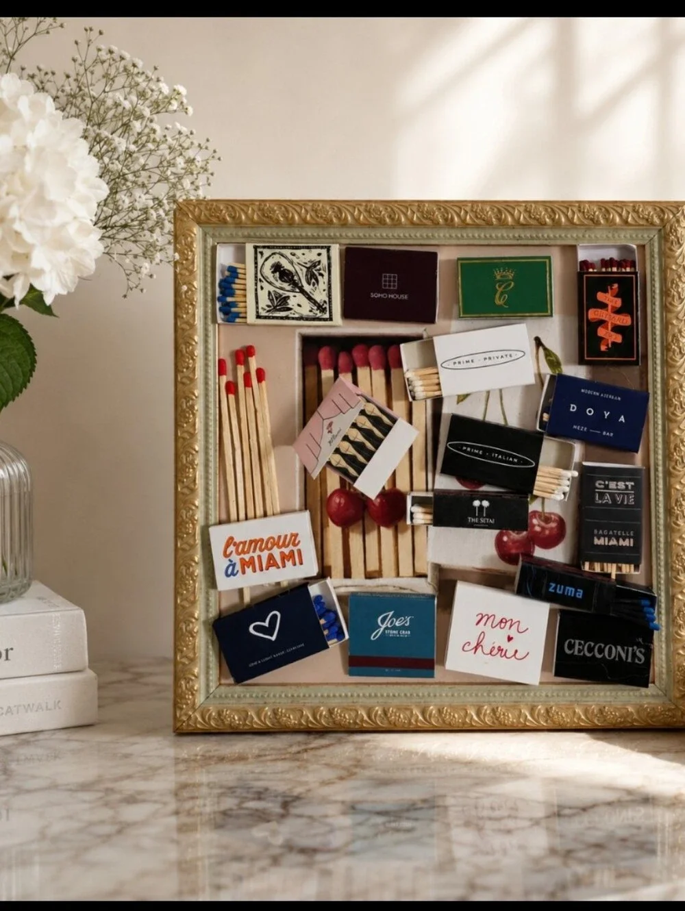 Handcrafted Framed Decorative Matchbox Shadow Box - Gold Frame, Assorted Colors